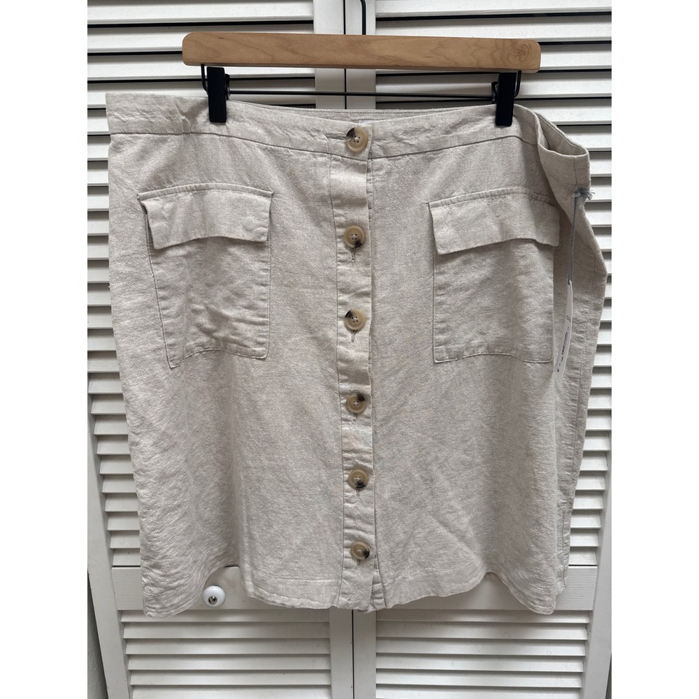 Liz Claiborne Womens Size 18  Beige Button Front Cargo Pocket Linen Skirt NWT